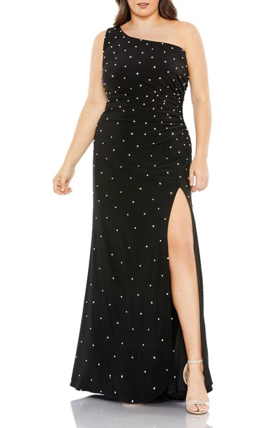 Mac Duggal Rhinestone One-shoulder Sheath Gown In Black