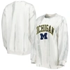 League Collegiate Wear Men's  White, Silver Michigan Wolverines Classic Arch Dye Terry Crewneck Pullo In White
