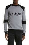 Balmain Fine-knit Jacquard-logo Jumper In Grey/ Black