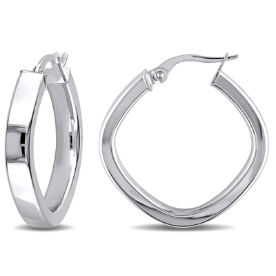 Amour Geometric Hoop Earrings In 10k Polished White Gold