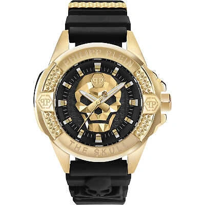 Pre-owned Philipp Plein Mens Wristwatch  The Skull Pwaaa0221 Silicone Black Golden