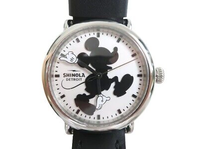Pre-owned Shinola X Disney Mickey Mouse 90 Years Case Color Gold Leather Band Men's Watch