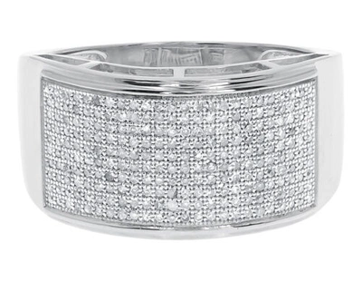 Pre-owned Jewelry Unlimited White Gold Plated Men's 12mm Round Pave Diamond Wedding Fashion Band Ring 1 Ct In Silver