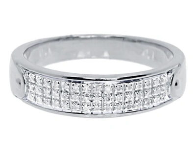 Pre-owned Jewelry Unlimited 10k White Gold Mens Three Row Pave Round Diamond 5.5mm Fashion Band Ring 0.25 Ct In H-i