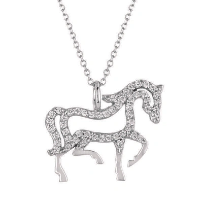 Pre-owned Morris 0.25 Carat Natural Diamond Horse Necklace Pendant 14k White Gold Si