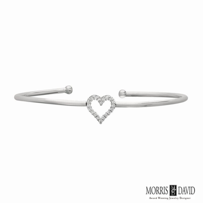 Pre-owned Morris 0.25 Carat Natural Diamond Heart Bangle Bracelet 14k White Gold