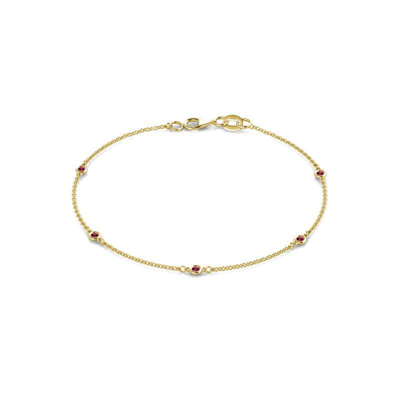 Pre-owned Trijewels Round Ruby 5 Stone Station Bracelet 1/6 Ctw 14k Gold Jp: 77170 In Red