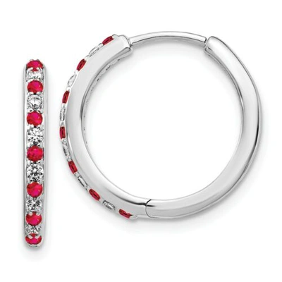 Pre-owned Goldia 14k White Gold Diamond & Ruby Hinged Hoop Earrings