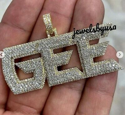 Pre-owned Nsg Any Letter Men's 3ct Genuine D/vvs Moissanite Customized Name Pendant 925 Silver In White