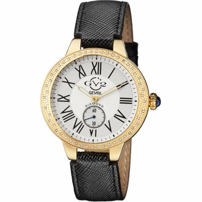 Pre-owned Gv2 By Gevril Women's 9107 Astor Diamonds Gold Ip Black Leather Wristwatch