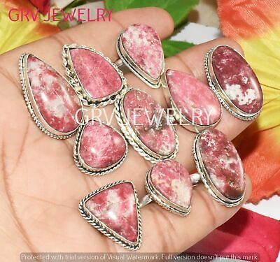 Pre-owned Handmade 200pcs Natural Thulite Gemstone Ring Lot 925 Sterling Silver Plated Whr-36 In Pink