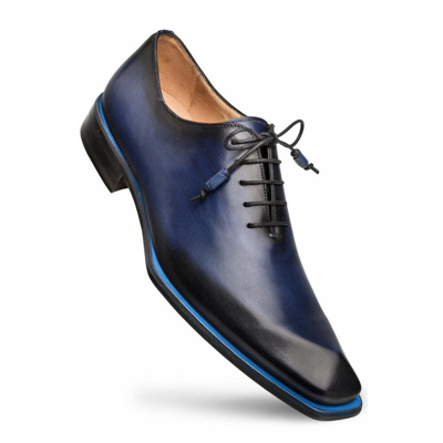 Pre-owned Mezlan Fashion Dress Shoes Patina Asymmetrical Oxfords Lace Up S108 Blue