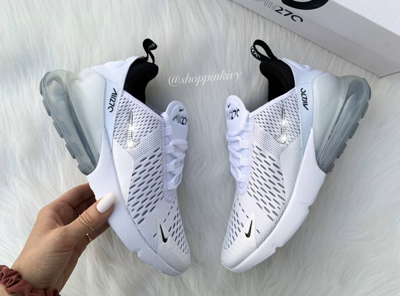 Pre-owned Nike Women's Custom Bling Crystal  Air Max 270 White