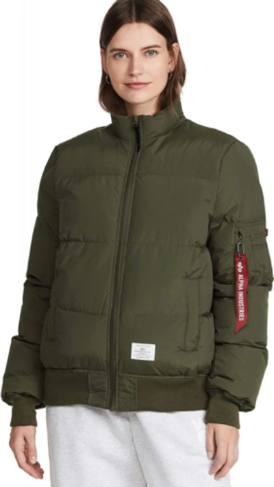 Pre-owned Alpha Industries Women's Ma-1 Quilted Flight Jacket In Dark Green
