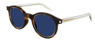 Pre-owned Saint Laurent Sl 521 Rim 008 Havana/blue Round Full-rim Unisex Sunglasses