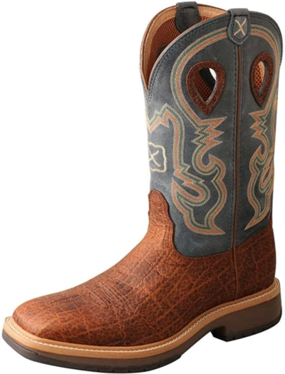 Pre-owned Twisted X Men's 12" Square Toe Horseman Boot - Casual Western Boots For Men In Distressed Saddle & Peacock