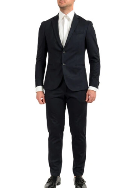 Pre-owned Hugo Boss Men's "norwin4/banks3-j" Slim Fit Plaid Stretch Two Button Suit In Blue