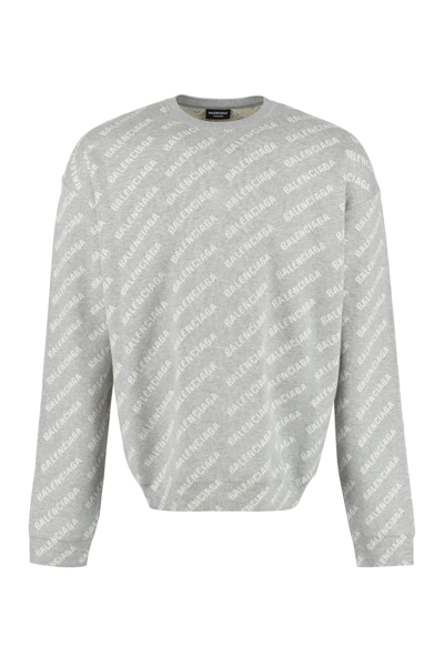 Balenciaga Sweater With All-over Inlay Logo Grey-white