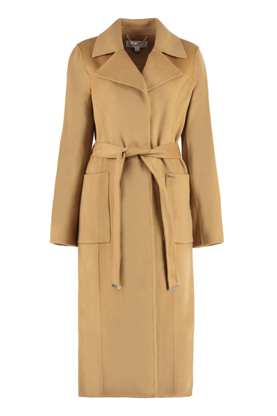 Michael Michael Kors Belted Wool-blend Coat In Beige