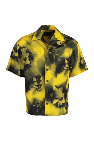 Prada Short-sleeved Printed Re-nylon Shirt In Yellow & Orange