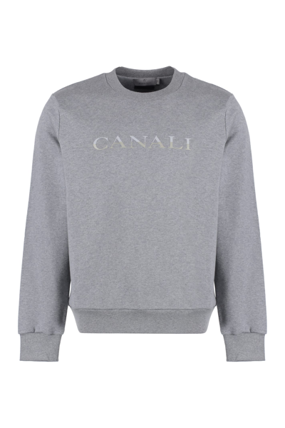 Canali Logo Detail Cotton Sweatshirt In Grey
