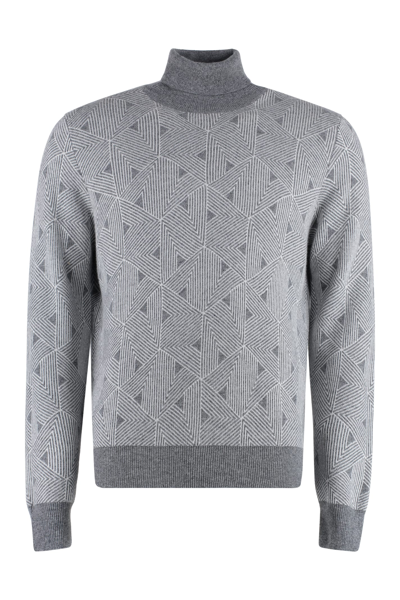 Canali Cashmere Blend Turtleneck Jumper In Grey