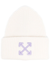 OFF-WHITE WHITE WOOL BEANIE