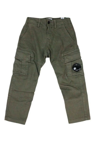 C.p. Company Kids' Cargo Pants With Pockets And Lens With Internal Drawstring And America Pockets With Zip And Button C In 绿色