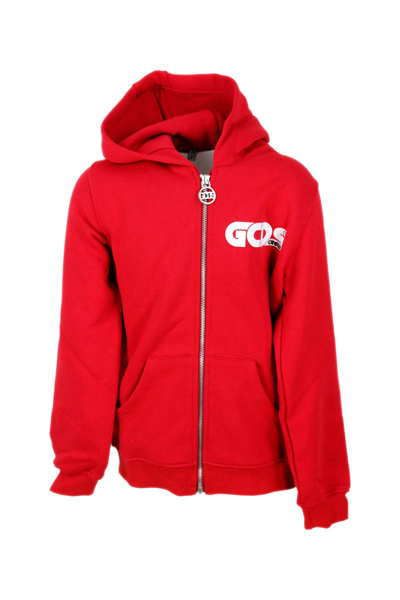 Gcds Kids' Cotton Sweatshirt With Zip And Hood With Logo Lettering On The Chest In Red