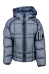 C.p. Company Dd Shell Down Jacket In Real Goose Down In Ultralight Fabric With Checkered Texture. In Blu