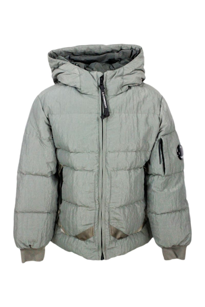 C.p. Company Kids' Down Jacket In Real Goose Down In Saint-peter Fabric In Wrinkled Effect Garment Dyed. Full Zip Closu In Military