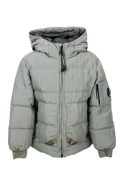 C.p. Company Kids' Down Jacket In Real Goose Down In Saint-peter Fabric In Wrinkled Effect Garment Dyed. Full Zip Closu In Green