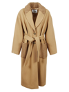 Msgm Single-breasted Belted-waist Coat In Camel