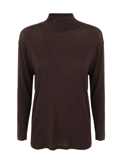 Stefano Mortari Turtleneck Long Sleeve T-shirt In Dark Brown