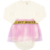 OFF-WHITE IVORY DRESS FOR BABY GIRL WITH BLACK LOGO
