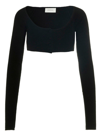 Max Mara Cropped Long-sleeved Knitted Jumper In Nero