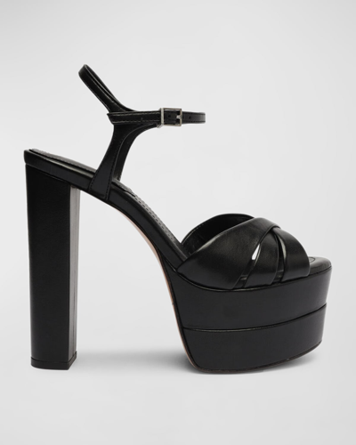 Schutz Keefa Leather Ankle-strap Platform Sandals In Black