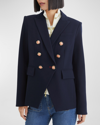 Veronica Beard Miller Dickey Double-breasted Grain De Poudre Blazer In Navy