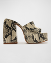 Schutz Cali Snake-embossed Leather Platform Sandal In Grey