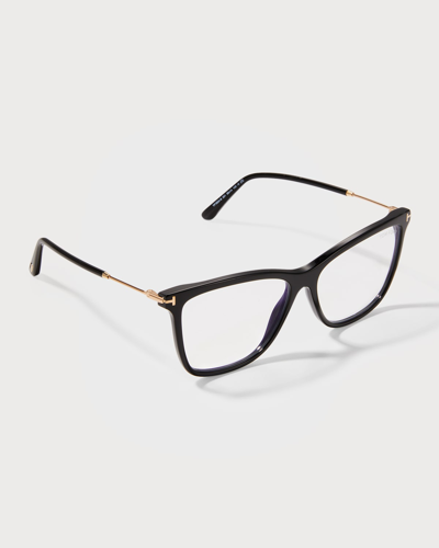 Tom Ford 56mm Cat Eye Blue Light Blocking Optical Glasses In Black