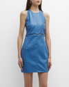 Nanushka Vegan-leather Layan Mini Dress With Button Loop Detail In Blue