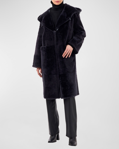 Gorski Reversible Lamb Shearling Parka Jacket In Navy