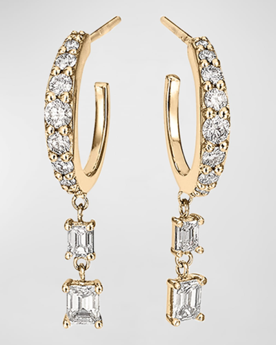 Lana Flawless Graduating Huggie Earrings With Dangling Emerald-cut Diamonds In Yellow
