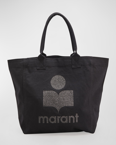 Isabel Marant Yenky Glitter Logo Canvas Tote Bag In Black