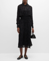 Tory Burch Long-sleeve Velvet Devore Midi Dress In Black