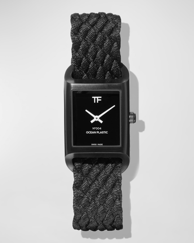 Tom Ford N.004 Ocean Plastic Watch With Black Ocean Plastic Braided Strap In Black / White
