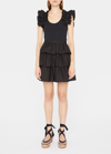 Ulla Johnson Hanna Tiered Ruffle Mini Dress In Noir