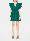 Ulla Johnson Camilla Gathered Tiered-skirt Mini Dress In Verdigris