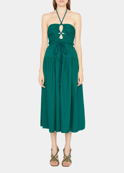 Ulla Johnson Emmaline挂脖棉质府绸中长连衣裙 In Green