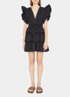 Ulla Johnson Camilla Gathered Tiered-skirt Mini Dress In Noir